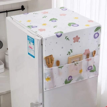 Fridge Dust Cover (White and  Flowers 2)