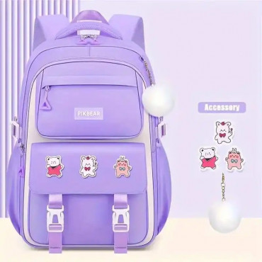  Kids Backpack Children School Bags Waterproof Primary Schoolbag Book Bag (Purpel)