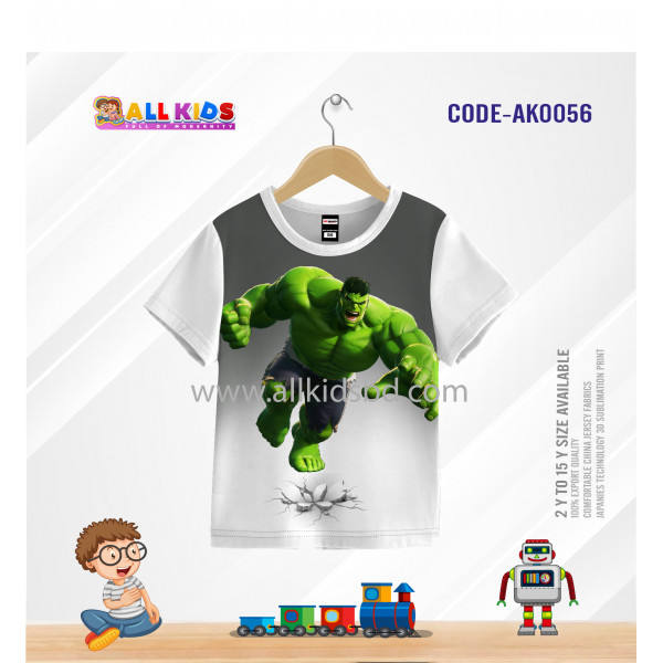 HULK WHITE KIDS 3D T-SHIRT HALF SLEEVE (SUBLIMATION PRINT)-AK0056