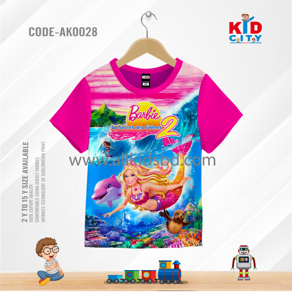 BARBIE 2 KIDS 3D T-SHIRT HALF SLEEVE (SUBLIMATION PRINT)-AK0028