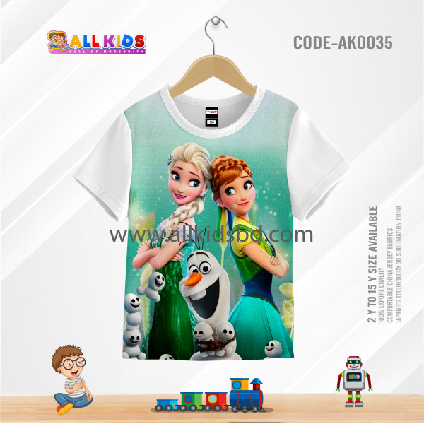 FROZEN ELSA & ANA KIDS 3D T-SHIRT HALF SLEEVE (SUBLIMATION PRINT)-AK0035