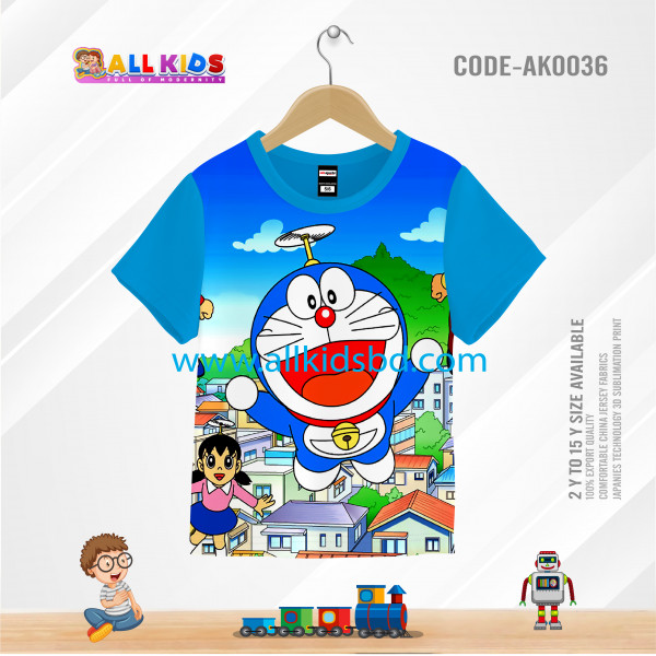 DOREMON KIDS 3D T-SHIRT HALF SLEEVE (SUBLIMATION PRINT)-AK0036