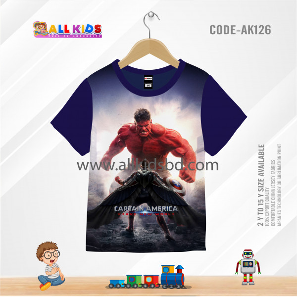 CAPTAIN AMERICA VS HULK KIDS 3D T-SHIRT HALF SLEEVE (SUBLIMATION PRINT)-AK126