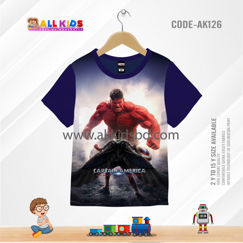 CAPTAIN AMERICA VS HULK KIDS 3D T-SHIRT HALF SLEEVE (SUBLIMATION PRINT)-AK126