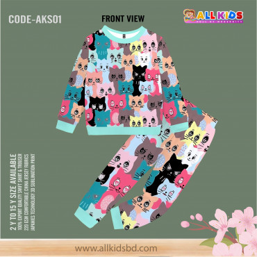 KIDS SWEAT SHIRT AND TROUSER SET CAT (3D SUBLIMATION PRINT)-AKS01