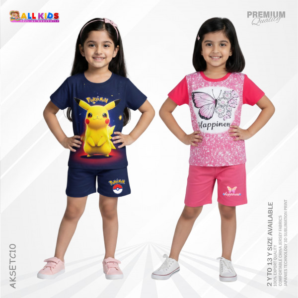 2Pcs T-shirt & half pant set combo pokemon & butterfly - AKSETC10