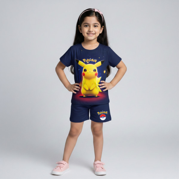  T-shirt & half pant set pokemon navy design-AKSETC8.2