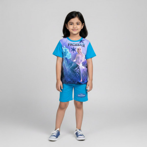 T-shirt & half pant set Frozen blue design-AKSETC11.1