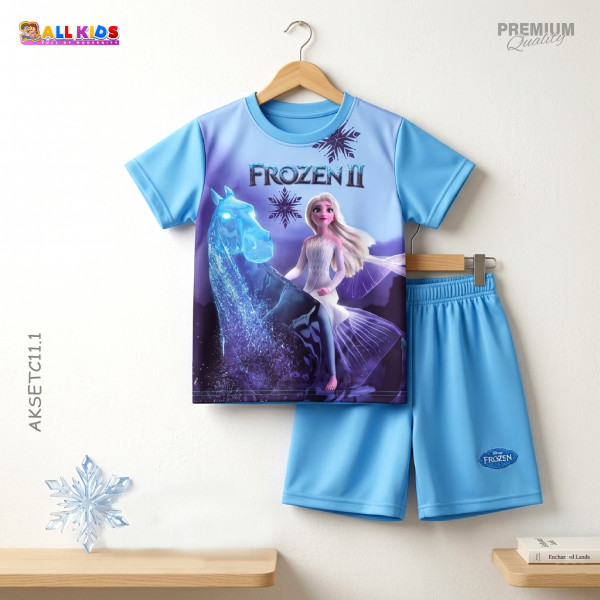  T-shirt & half pant set Frozen blue design-AKSETC11.1