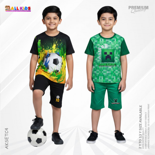 2Pcs T-shirt & half pant set combo football & minecraft-AKSETC3