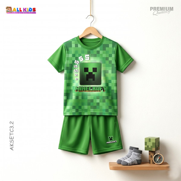  T-shirt & half pant set minecraft green design-AKSETC3.2