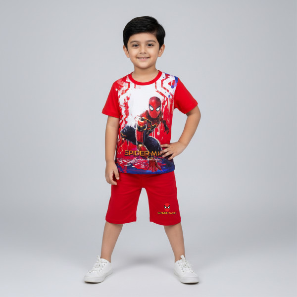  T-shirt & half pant set  spiderman red design-AKSETC4.1