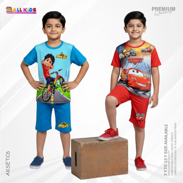 2Pcs T-shirt & half pant set combo Shiva & carros - AKSETC6