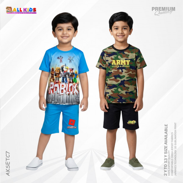 2Pcs T-shirt & half pant set combo roblox & army- AKSETC7