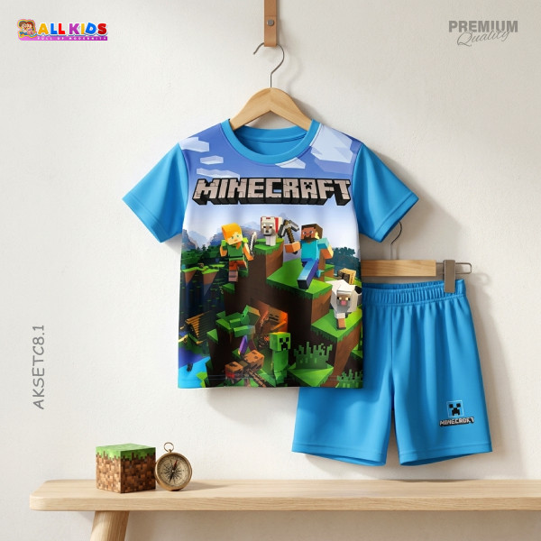  T-shirt & half pant set minecraft blue design-AKSETC8.1