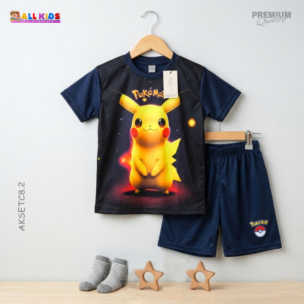  T-shirt & half pant set pokemon navy design-AKSETC8.2