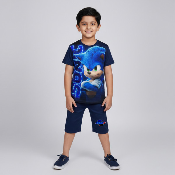  T-shirt & half pant set sonic navy design-AKSETC9.1