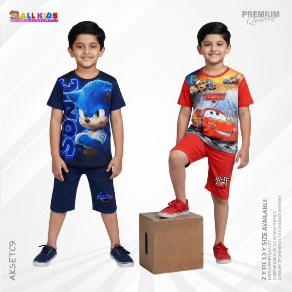 2Pcs T-shirt & half pant set combo sonic & carros - AKSETC9
