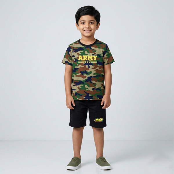  T-shirt & half pant set army design-AKSETC7.2