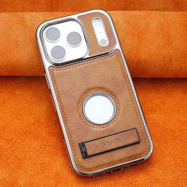 High-End Electroplating bracket Leather Case For iPhone 12 To 16 Pro Max