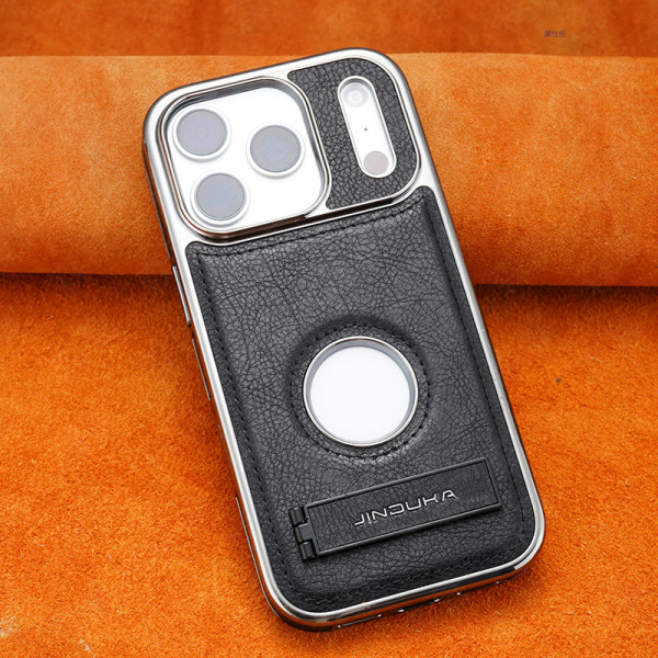 High-End Electroplating bracket Leather Case For iPhone 12 To 16 Pro Max