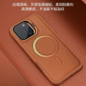 Skin Feel Shockproof PU Leather Magsafe With Camera Window Glass Case for iPhone