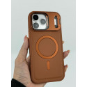 Skin Feel Shockproof PU Leather Magsafe With Camera Window Glass Case for iPhone