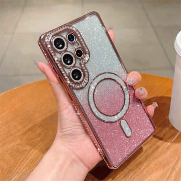 Luxury Glitter Magnetic Bling Ring Holder Magsafe Supported Case For Samsung Galaxy