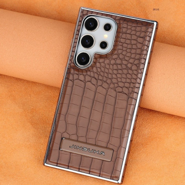 Crocodile leather magnetic charging suitable Kickstad Case For Samsung Galaxy S25 Ultra S24 Ultra S23 Ultra
