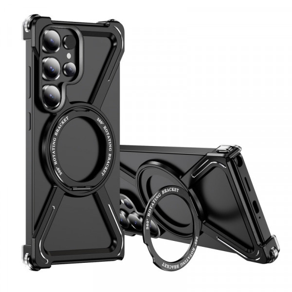 Aluminum Alloy Frameless Case With Rotatable Holder Magnetic Metal Case For Samsung