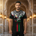 Free Palestine Islamic Black Four Part Half Sleeve Sublimation Print T- Shirt FP02