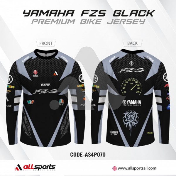 Yamaha Fz-S Version 2 Black Bike Full Sleeve Four Part Sublimation Print For Premium Bike T-Shirt - AS03