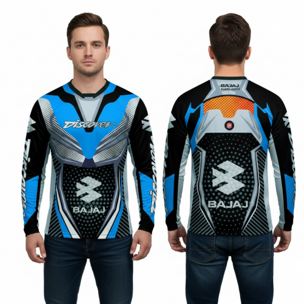 Discover Blue Bike Full Sleeve Four Part Sublimation Print For Premium Bike T-Shirt - AS02