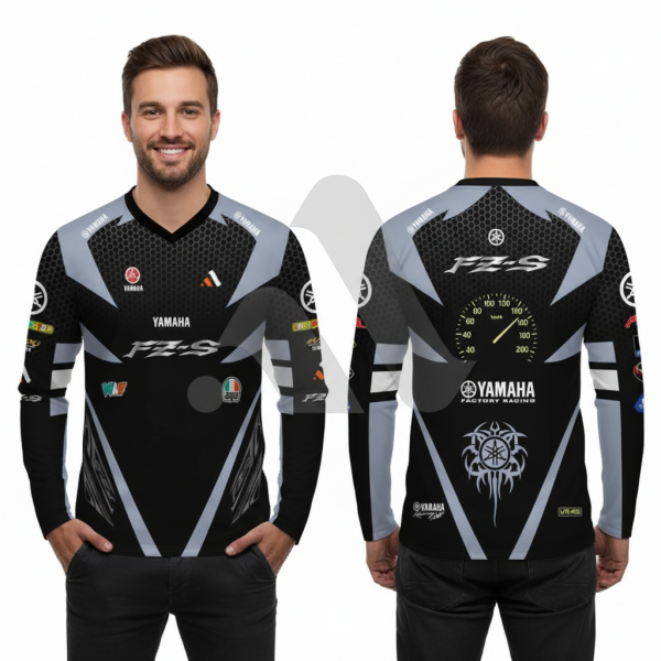 Yamaha Fz-S Version 2 Black Bike Full Sleeve Four Part Sublimation Print For Premium Bike T-Shirt - AS03
