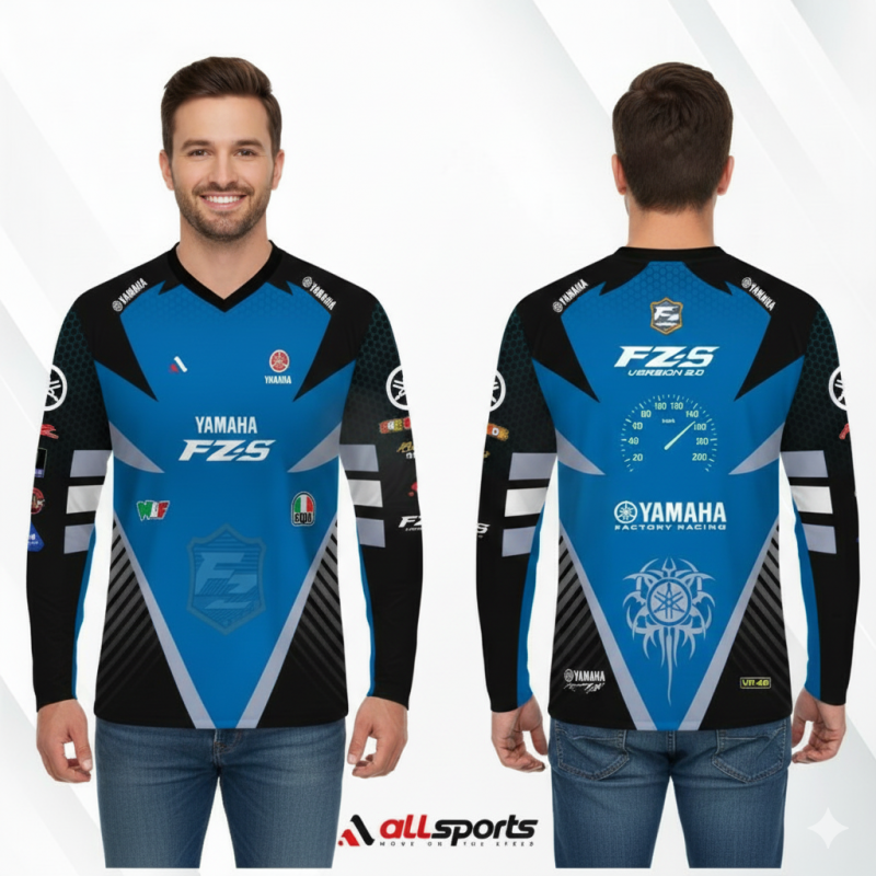 Yamaha Fz-S Version 2 Blue Bike Full Sleeve Four Part Sublimation Print For Premium Bike T-Shirt - AS04