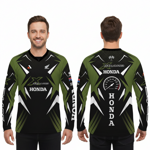 Honda X-Blade Green Bike Full Sleeve Four Part Sublimation Print For Premium Bike T-Shirt - AS05
