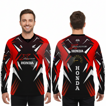 Honda X-Blade Red Bike Full Sleeve Four Part Sublimation Print For Premium Bike T-Shirt - AS06