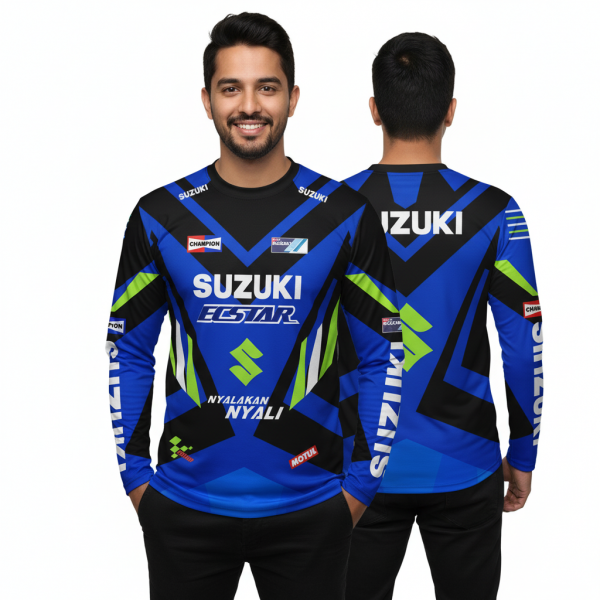 Suzuki Gixer Blue Bike Full Sleeve Four Part Sublimation Print For Premium Bike T-Shirt - AS08