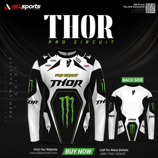 Thor Pro Circuit White Bike Full Sleeve Four Part Sublimation Print For Premium Bike T-Shirt - AS10