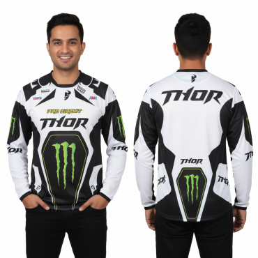 Thor Pro Circuit White Bike Full Sleeve Four Part Sublimation Print For Premium Bike T-Shirt - AS10