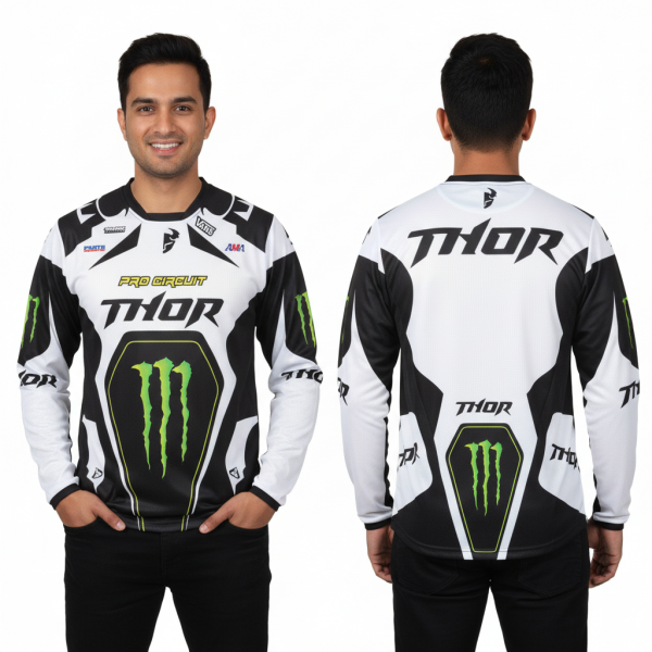 Thor Pro Circuit White Bike Full Sleeve Four Part Sublimation Print For Premium Bike T-Shirt - AS10