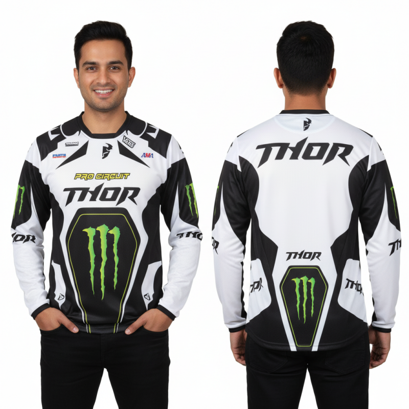 Thor Pro Circuit White Bike Full Sleeve Four Part Sublimation Print For Premium Bike T-Shirt - AS10