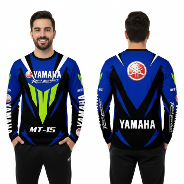 Yamaha MT-15 Blue Bike Full Sleeve Four Part Sublimation Print For Premium Bike T-Shirt -AS13
