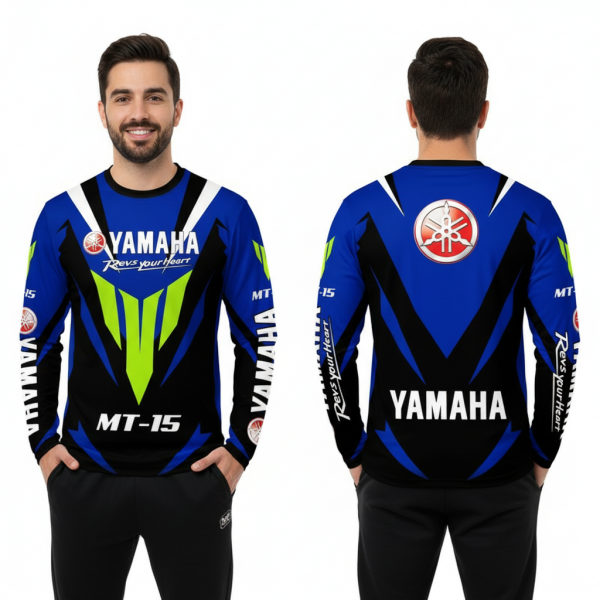 Yamaha MT-15 Blue Bike Full Sleeve Four Part Sublimation Print For Premium Bike T-Shirt -AS13