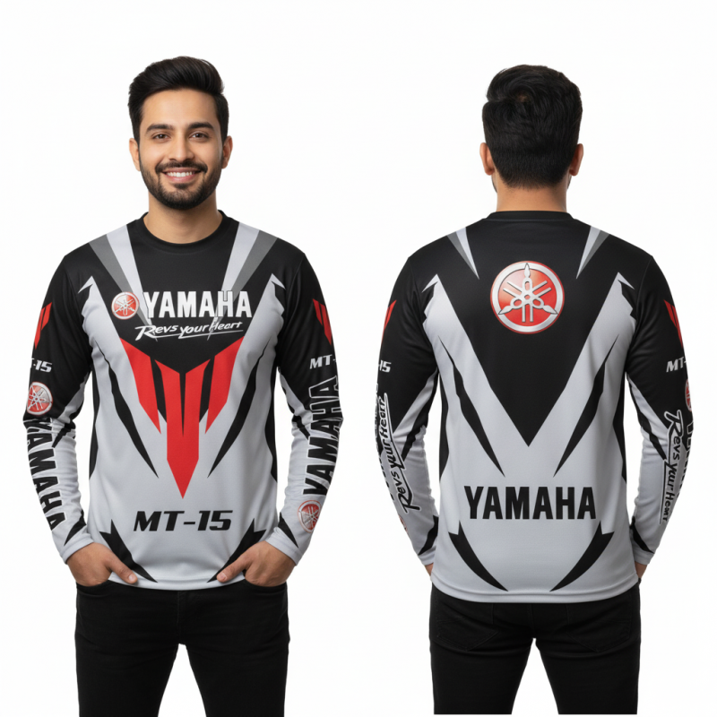 Yamaha Mt-15 White Bike Full Sleeve Four Part Sublimation Print For Premium Bike T-Shirt - AS15