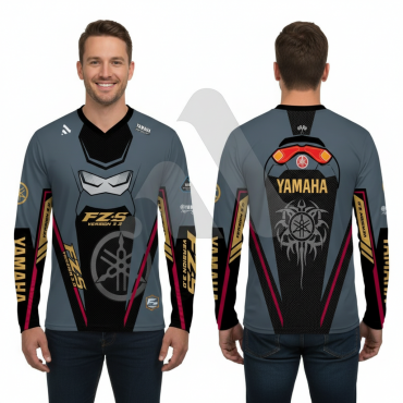 Yamaha Fz-S Version 3 Gray Bike Full Sleeve Four Part Sublimation Print For Premium Bike T-Shirt -AS17