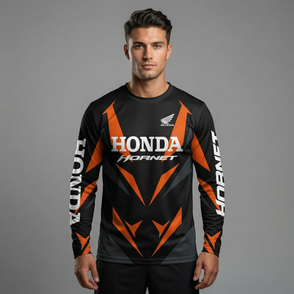 Honda Hornet Orange Bike Full Sleeve Four Part Sublimation Print For Premium Bike T-Shirt - AS25