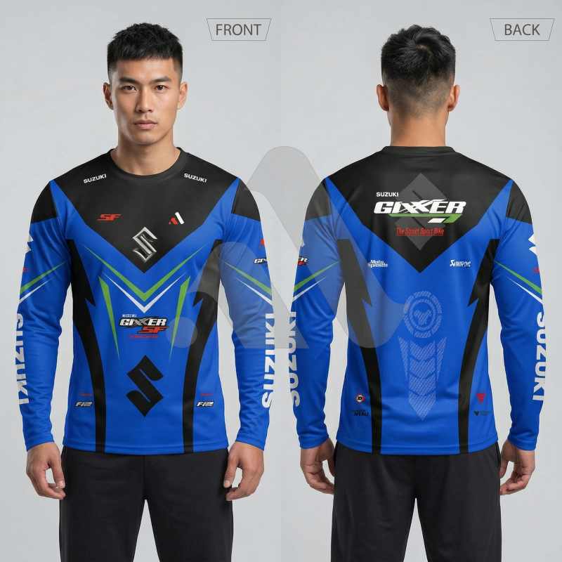 Suzuki Gixer Sf Blue Full Sleeve Four Part Sublimation Print For Premium Bike T-Shirt-AS21