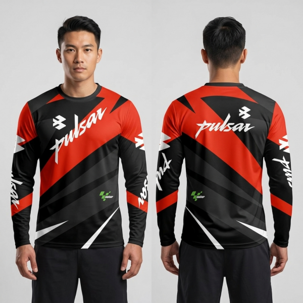 Pulsar Red Bike Full Sleeve Four Part Sublimation Print For Premium Bike T-Shirt - AS23