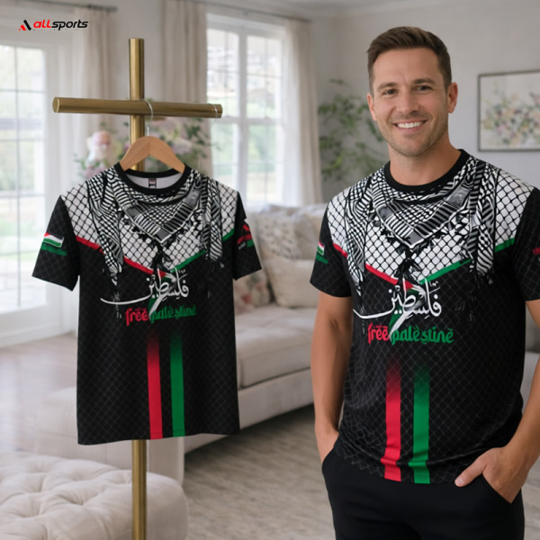 Free Palestine Green Half Sleeve Four Part Sublimation Print For T-Shirt -AS4PH6